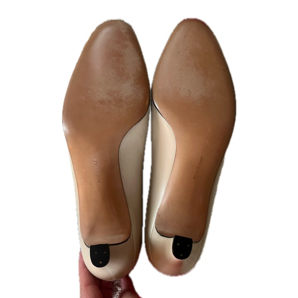 Vintage 90s Saks Fifth Avenue Ferragamo Cream Leather Lattice Pumps Luxury 7.5 - Picture 4 of 10
